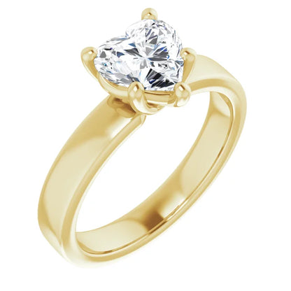 Heart Yellow Gold Wide Band Solitaire Engagement Ring