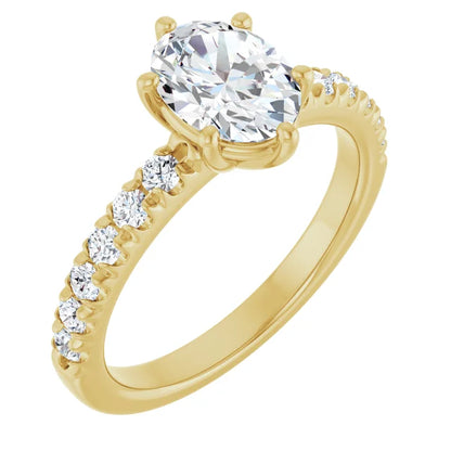 Oval Six Claw Pave Yellow Gold Engagement Ring 