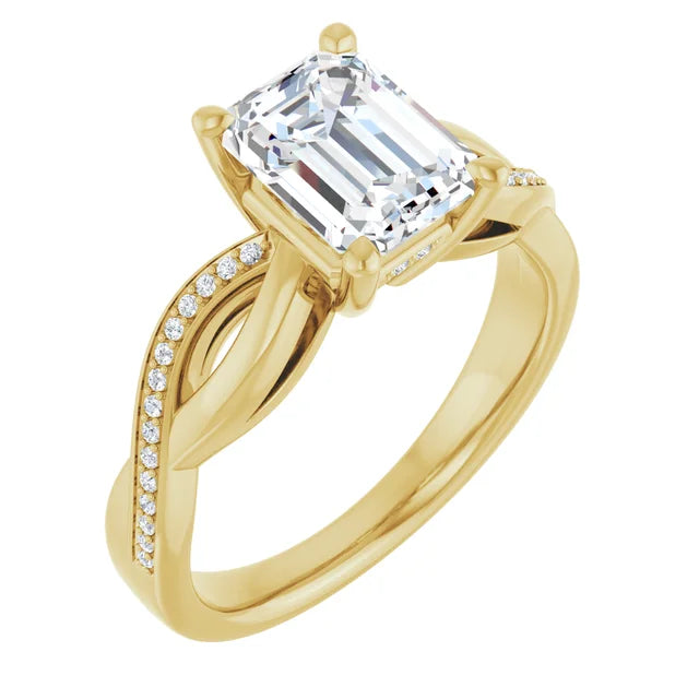 Emerald Yellow Gold Claw Set Twist Style Engagement Ring 