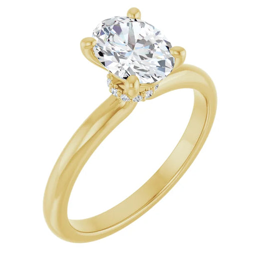 Oval Cut Yellow Gold Low Hidden Halo Solitaire Engagement Ring