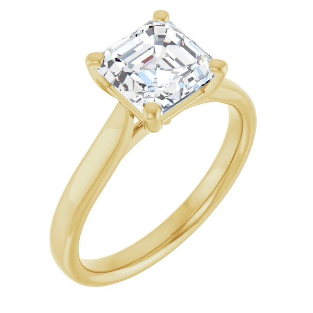 Four Claw Yellow Gold Asscher Solitaire Engagement Ring
