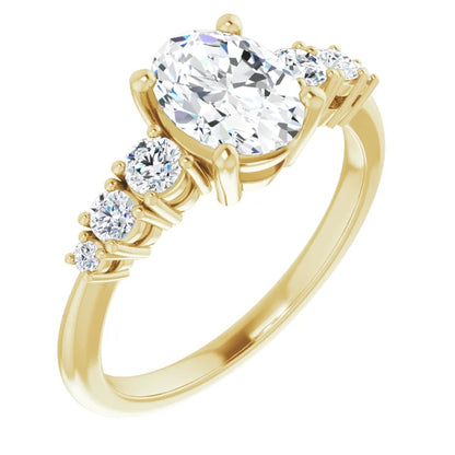 Oval Yellow Gold Multi Stone Accent Style Engagement Ring