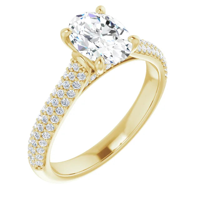Oval Yellow Gold Pave Lab Diamond Engagement Ring 
