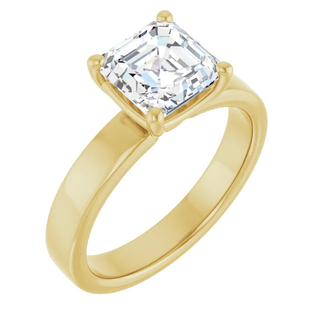 Asscher Yellow Gold Wide Band Solitaire Engagement Ring