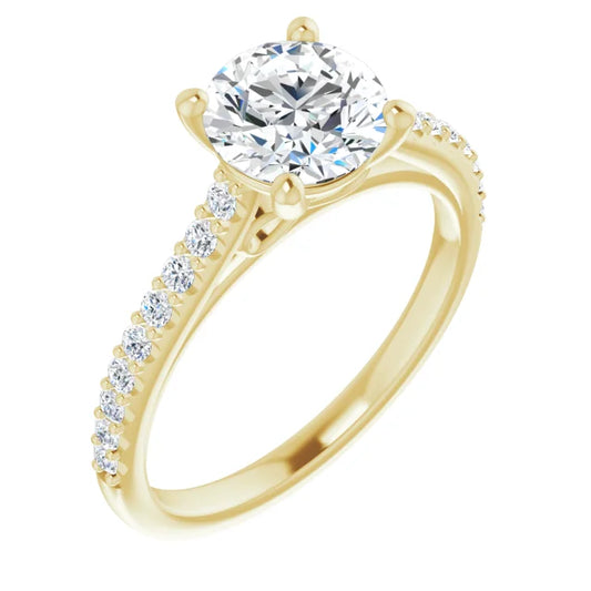 Round Brilliant Yellow Gold Pave Style Lab Diamond Engagement Ring 