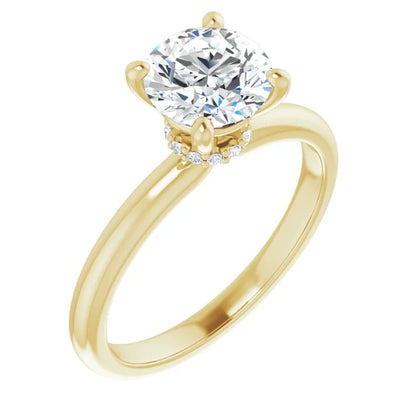 Round Brilliant Cut Yellow Gold Low Hidden Halo Solitaire Engagement Ring