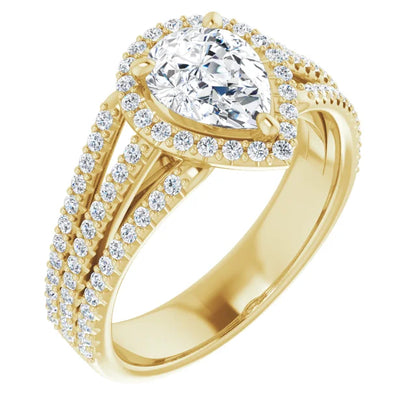 Pear Yellow Gold Halo Style Engagement Ring