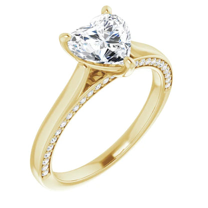 Heart Yellow Gold Solitaire & Hidden Diamond Band Engagement Ring