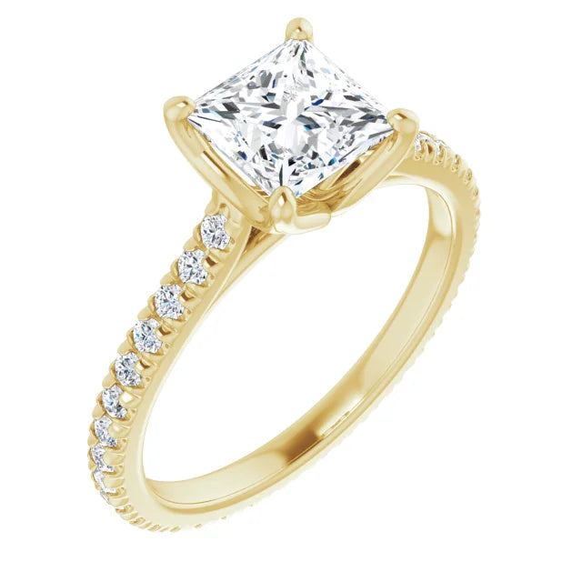 Princess Yellow Gold Claw Set Eternity Style Engagement Ring