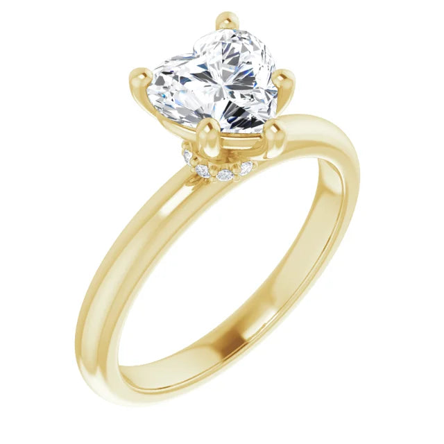 Heart Cut Yellow Gold Low Hidden Halo Solitaire Engagement Ring