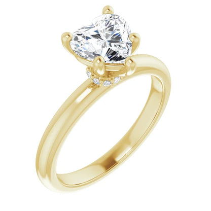 Heart Cut Yellow Gold Low Hidden Halo Solitaire Engagement Ring
