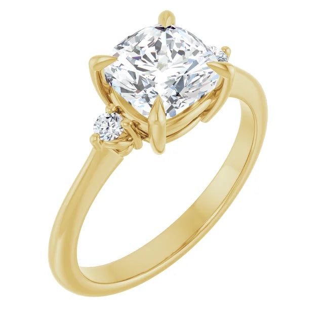 Cushion Yellow Gold Accent Engagement Ring