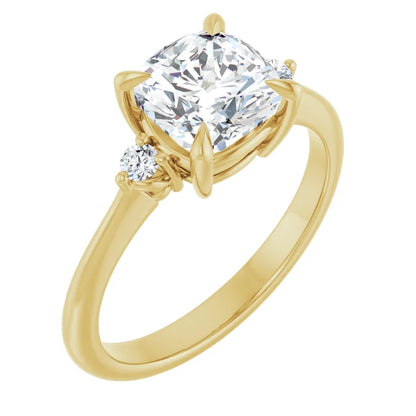 Cushion Yellow Gold Accent Engagement Ring