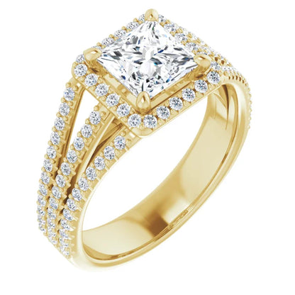 Princess Yellow Gold Halo Style Engagement Ring