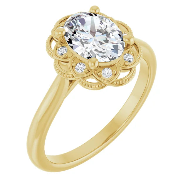 Oval Yellow Gold Antique Inspired Design Engagement Ring