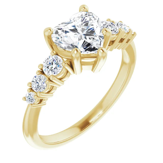Heart Yellow Gold Multi Stone Accent Style Engagement Ring