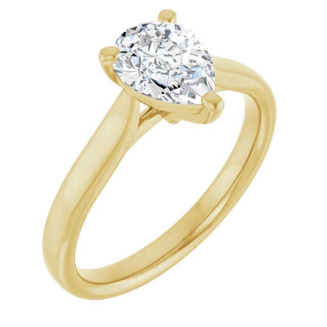 Three Claw Yellow Gold Pear Solitaire Engagement Ring