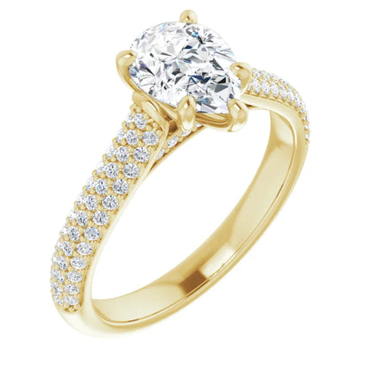 Pear Yellow Gold Pave Lab Diamond Engagement Ring 