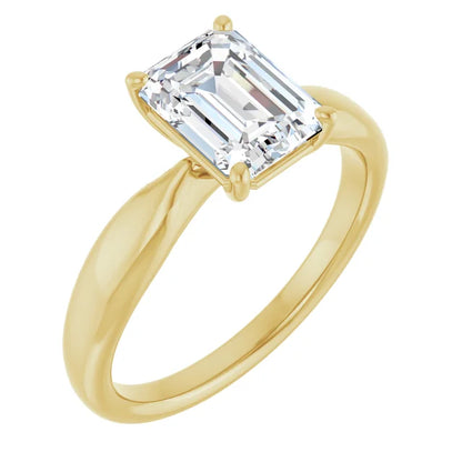 Emerald Yellow Gold Knife Edge Solitaire Engagement Ring