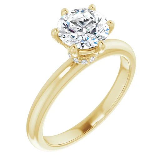 Round Brilliant Cut Yellow Gold Low Hidden Halo Solitaire Engagement Ring