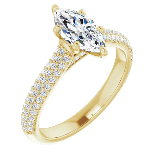 Marquise Yellow Gold Pave Lab Diamond Engagement Ring 