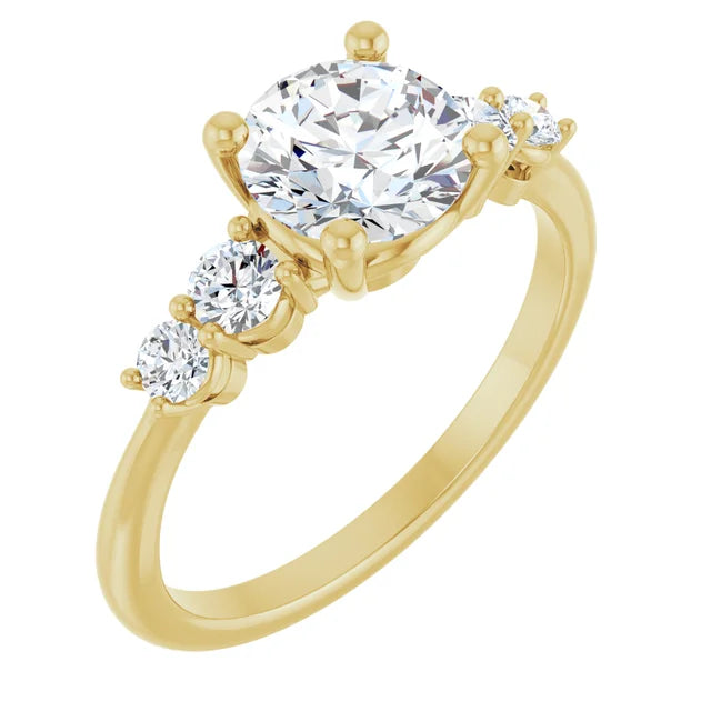 Round Brilliant Yellow Gold Multi Stone Accent Style Engagement Ring