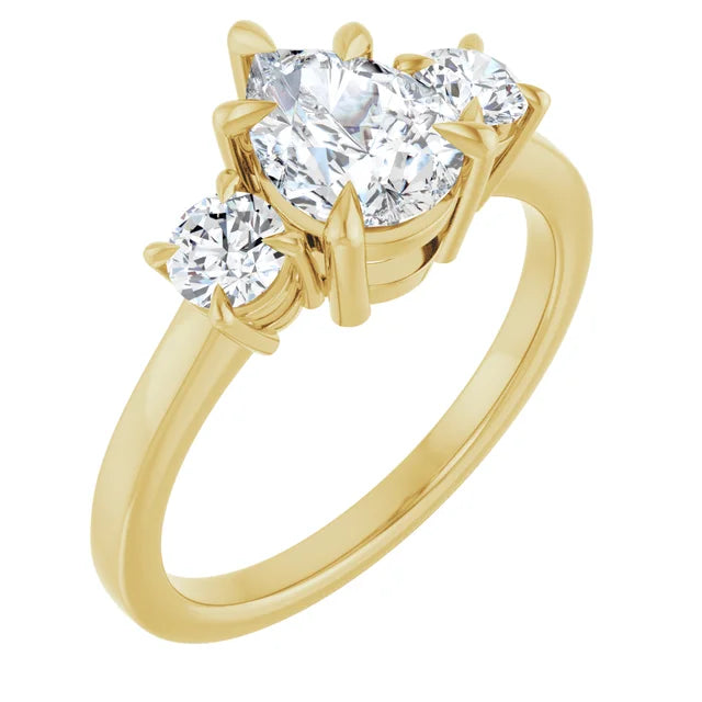 Pear Yellow Gold Tri Stone Lab Diamond Engagement Ring 