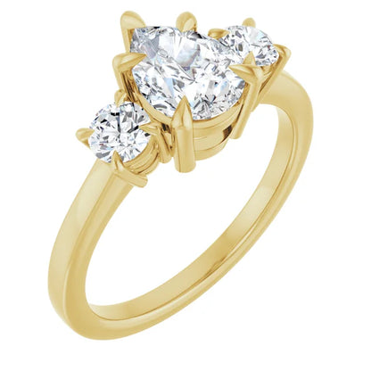 Pear Yellow Gold Tri Stone Lab Diamond Engagement Ring 