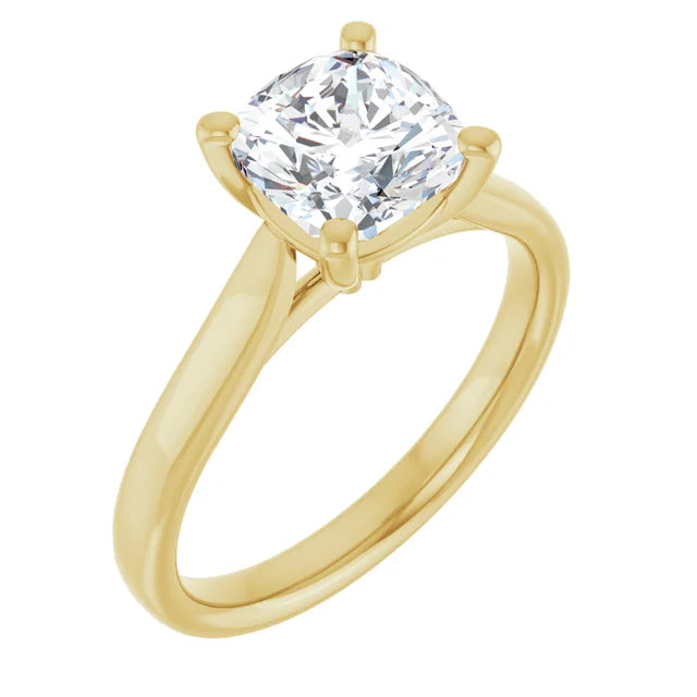 Four Claw Yellow Gold Cushion Solitaire Engagement Ring