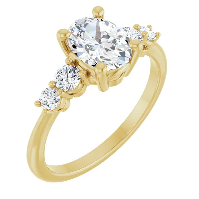 Oval Yellow Gold Multi Stone Accent Style Engagement Ring