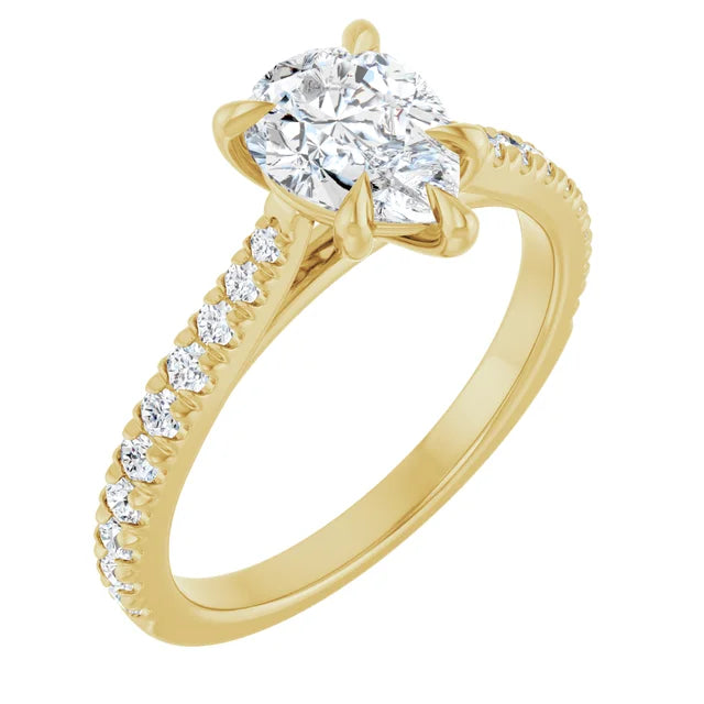 Pear Yellow Gold Claw Set Style Engagement Ring