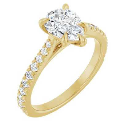 Pear Yellow Gold Claw Set Style Engagement Ring