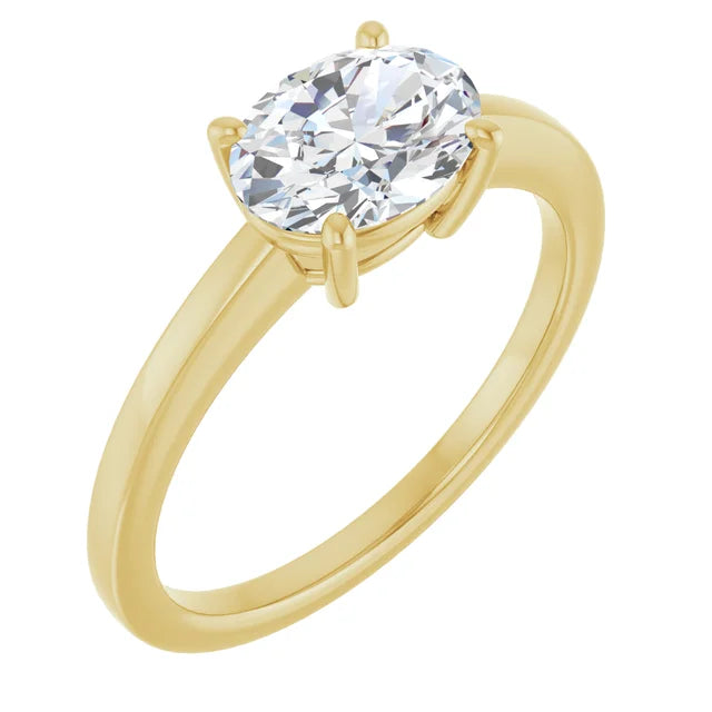 Oval Yellow Gold East West Solitaire Style Engagement Ring