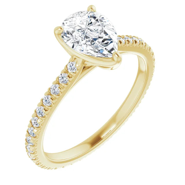 Pear Yellow Gold Claw Set Eternity Style Engagement Ring
