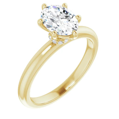 Oval Cut Yellow Gold Low Hidden Halo Solitaire Engagement Ring