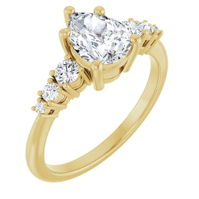 Pear Yellow Gold Multi Stone Accent Style Engagement Ring