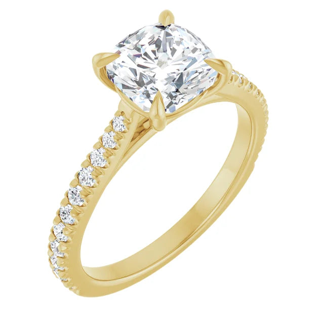 Cushion Yellow Gold Claw Set Style Engagement Ring