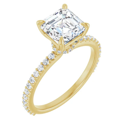 Asscher Yellow Gold Claw Set Style Engagement Ring 
