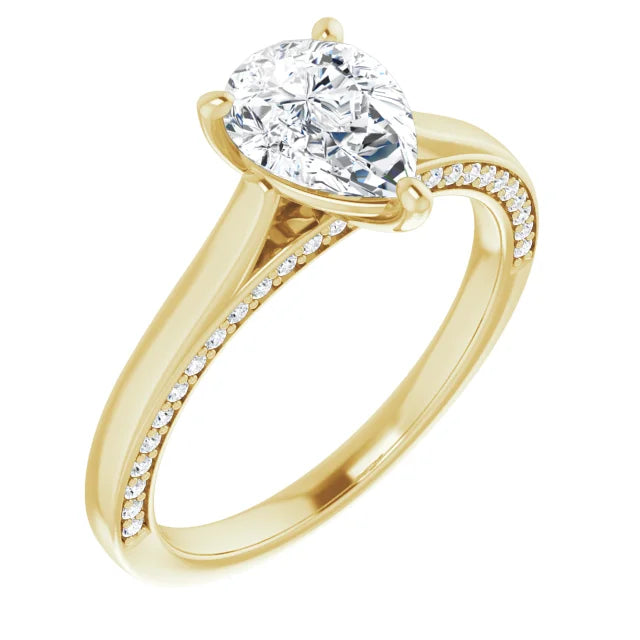 Pear Yellow Gold Solitaire & Hidden Diamond Band Engagement Ring