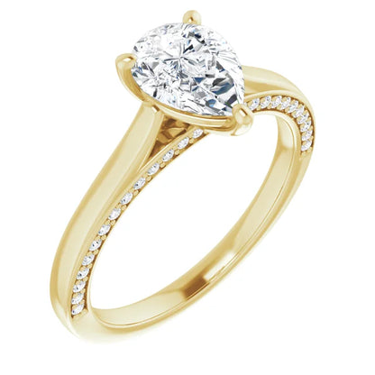 Pear Yellow Gold Solitaire & Hidden Diamond Band Engagement Ring