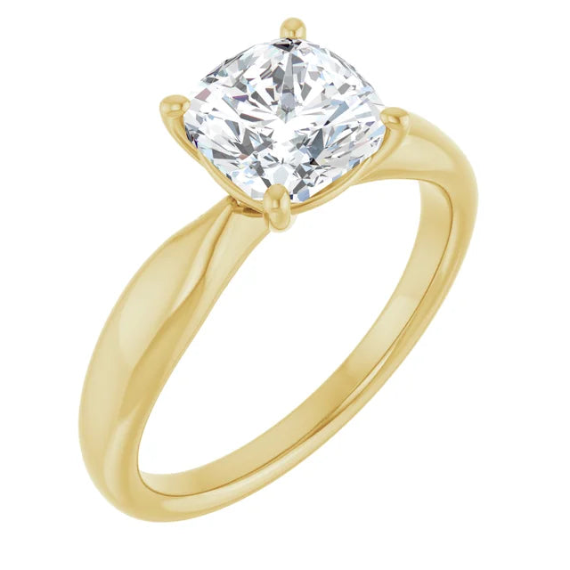 Cushion Yellow Gold Knife Edge Solitaire Engagement Ring