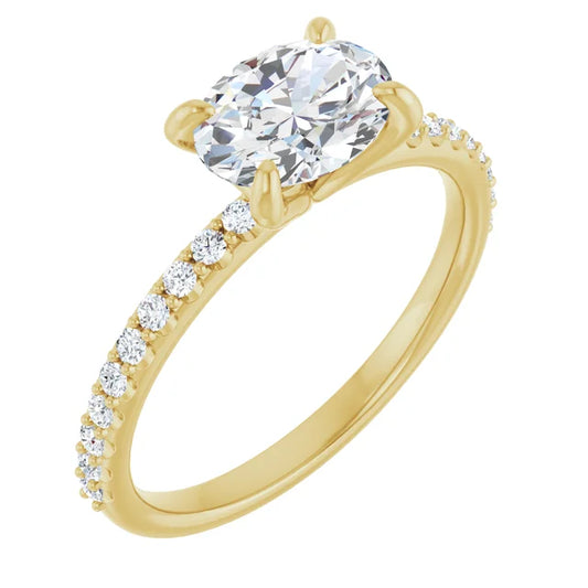 Oval Yellow Gold East West Style Engagement Ring