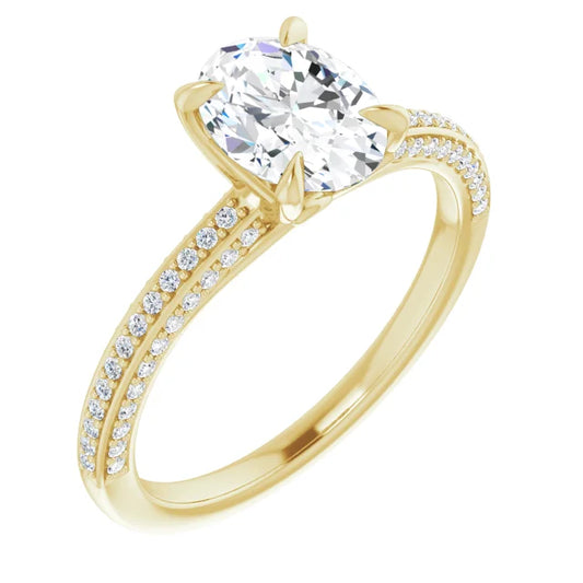 Oval Yellow Gold Pave Lab Diamond Engagement Ring 