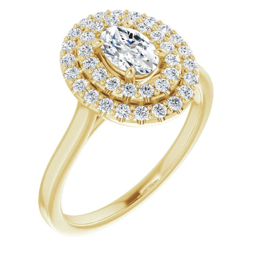 Oval Yellow Gold Double Halo Solitaire Lab Diamond Engagement Ring