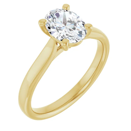 Four Claw Yellow Gold Oval Solitaire Engagement Ring
