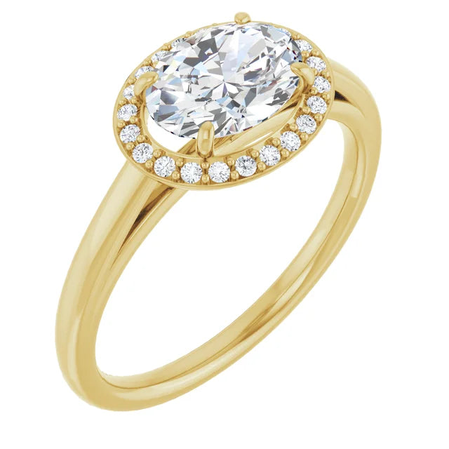 Oval Yellow Gold East West Halo Style Engagement Ring
