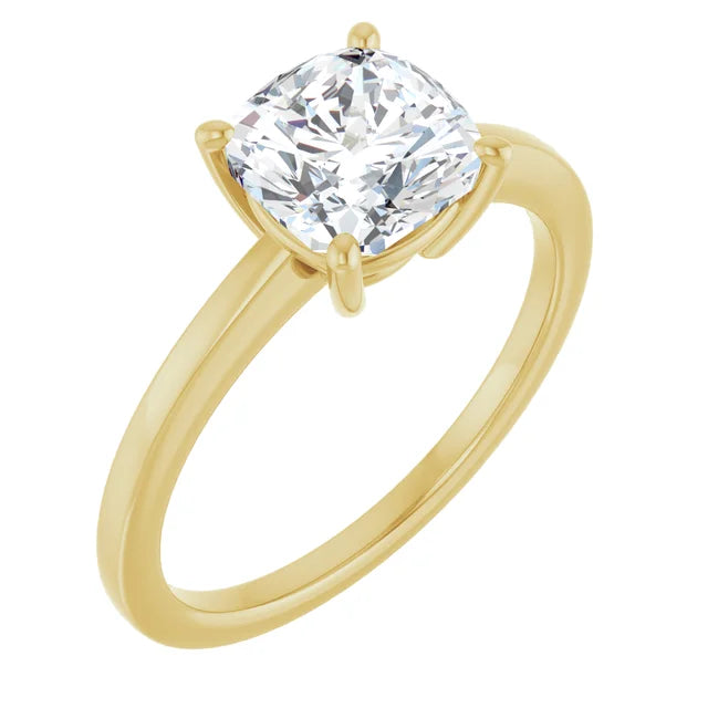 Cushion Yellow Gold Solitaire Style Engagement Ring