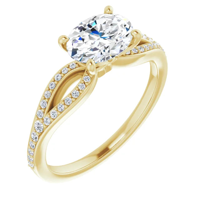 Oval Yellow Gold East West Style Engagement Ring