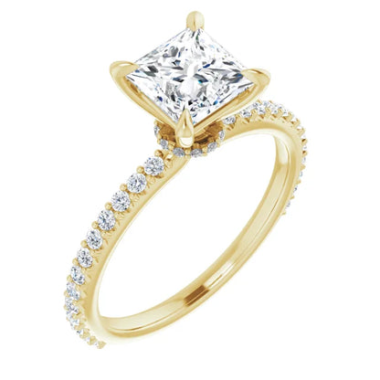 Princess Yellow Gold Claw Set Style Engagement Ring 