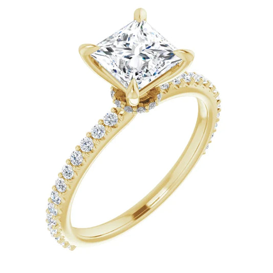 Princess Yellow Gold Claw Set Style Engagement Ring 